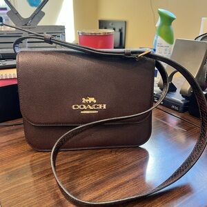 Coach Dark Brown Leather Crossbody with Gold Logo